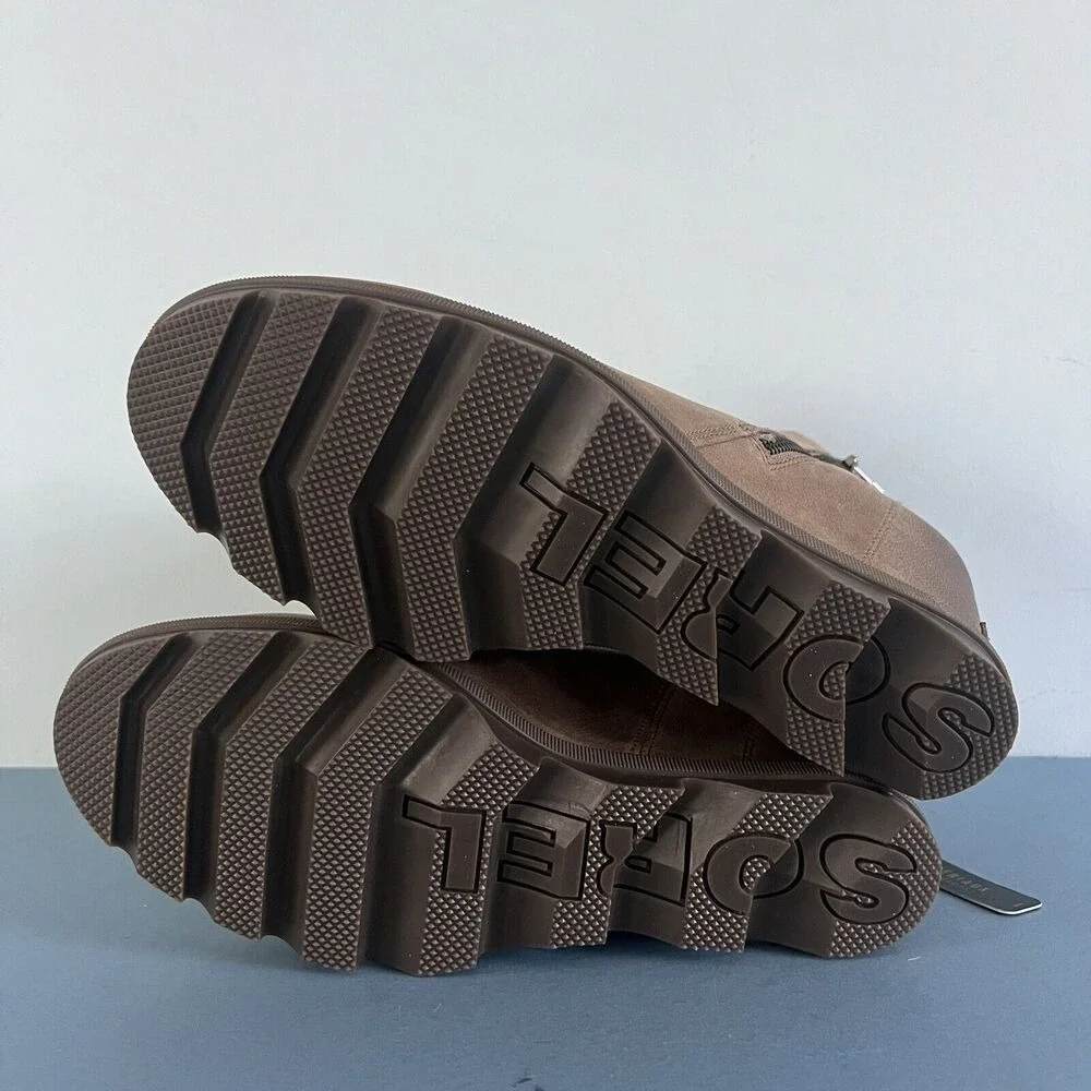 NWT Sorel Joan of‎ Arctic Wedge II Tan Brown Waterproof Zip Booties